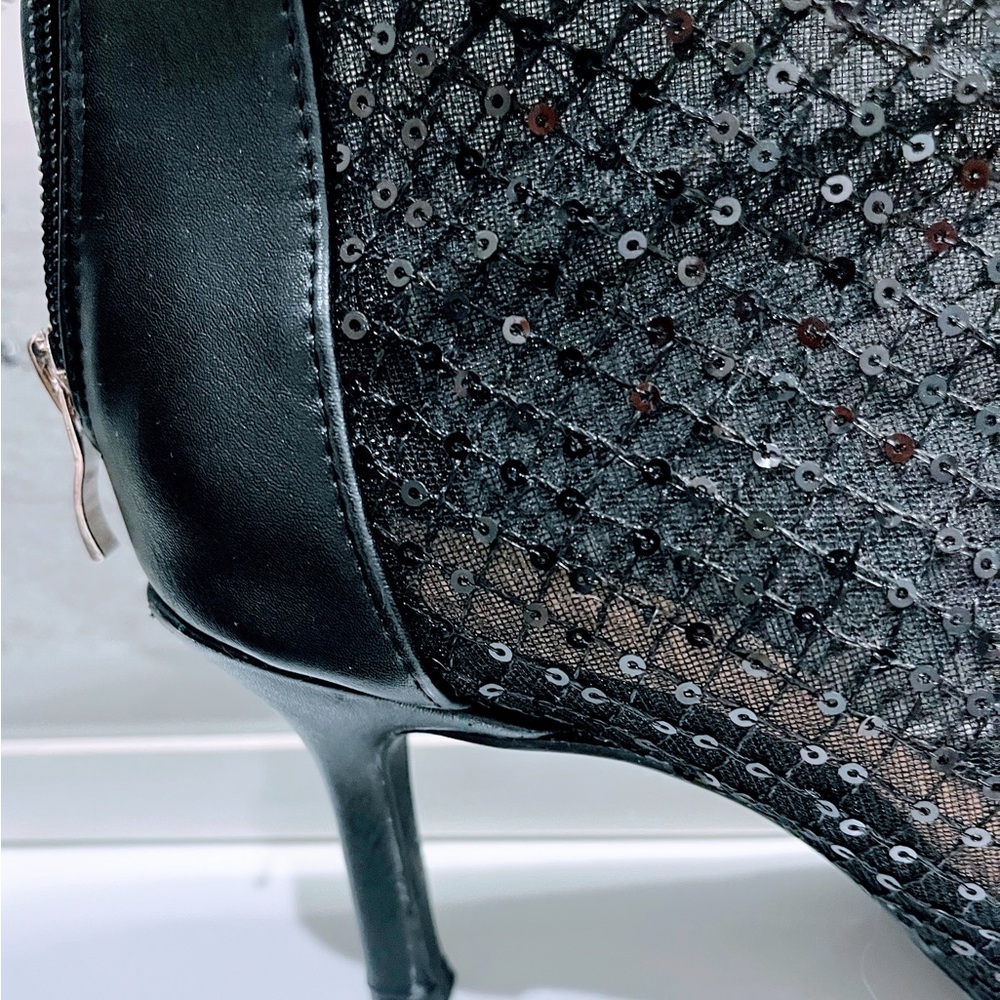 Elegant Black Mesh Open Toe Ankle Pumps 7.5 - Picture 7 of 8
